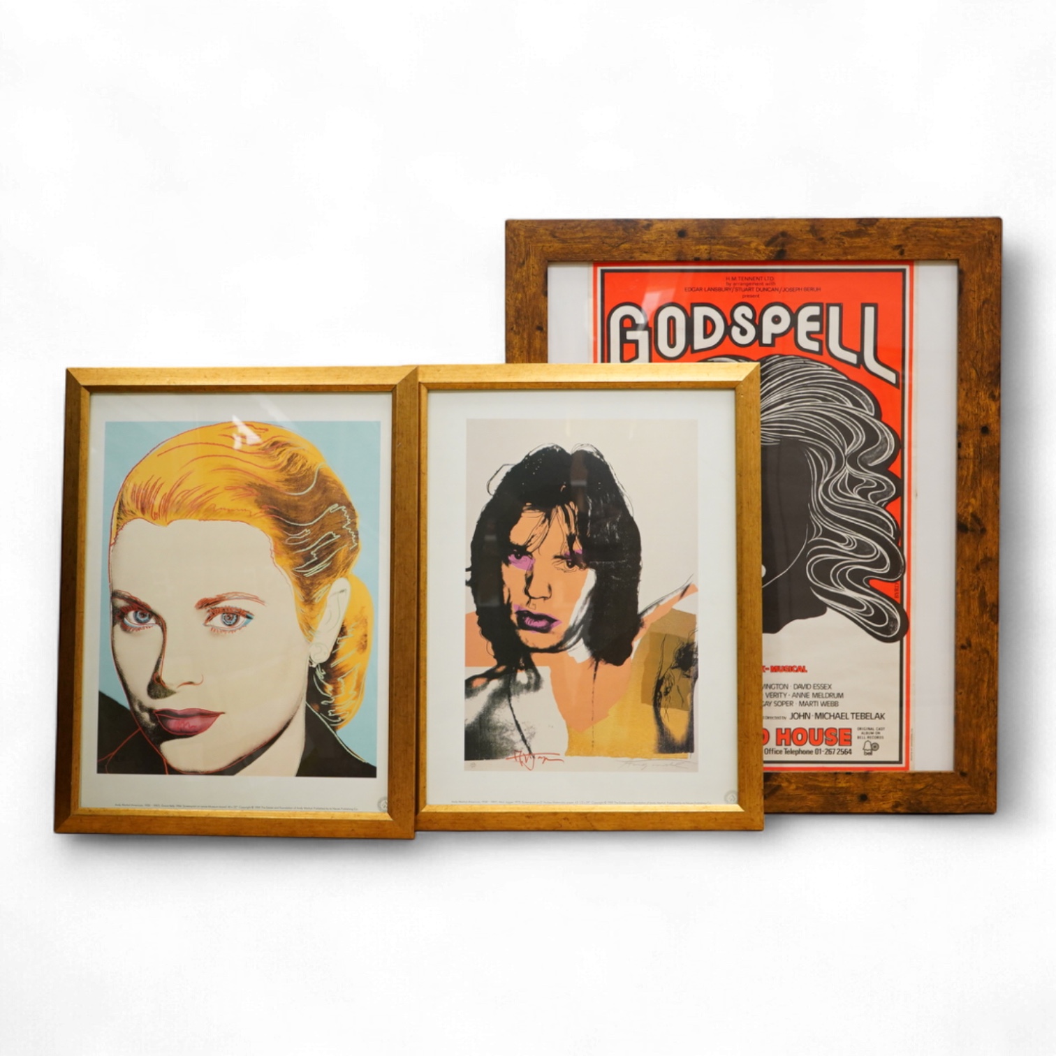 A pair of Andy Warhol late 20th century off set lithographs of Mick Jagger and Grace Kelly, 39 x 29cm